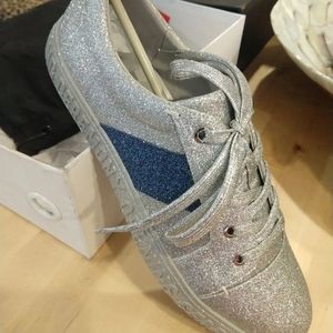 New Opening Ceremony Silver / Blue Glitter Shoes